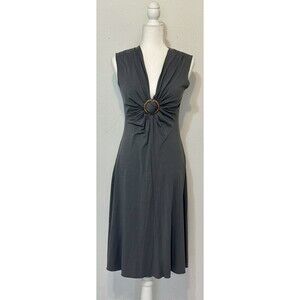 BCBGMaxazria Women Size M Sleeveless Ruched Grey Dress Feminine Flattering